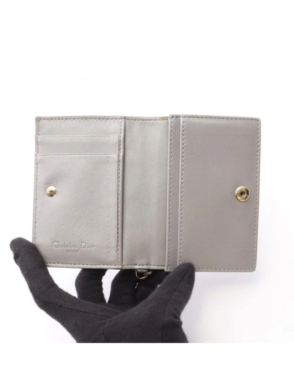 Dior Card Holder Lady Dior Cannage Pearl Gray Leather Bloom Wallet